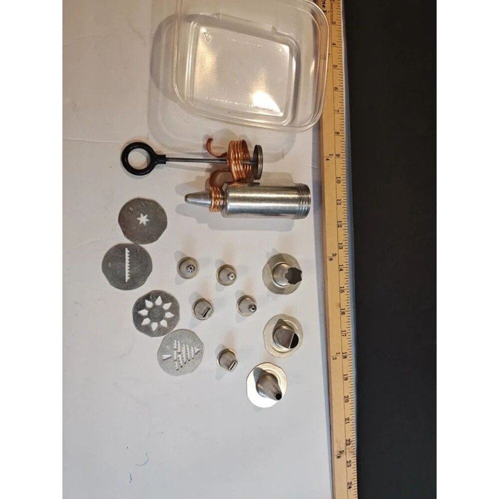 Vintage Cookie Press Gun with Interchangeable Discs and Decorating Tips Set